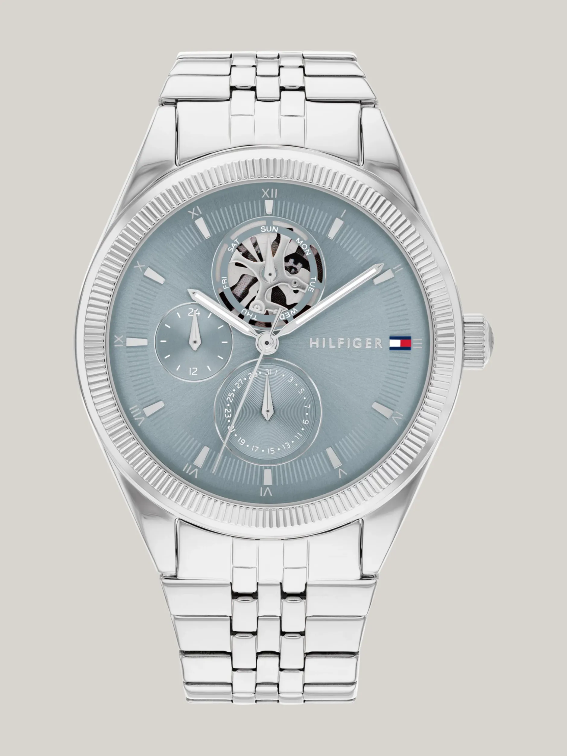 Zegarki*Tommy Hilfiger Zegarek Ze Stali Nierdzewnej Z Niebieską Tarczą SILVER