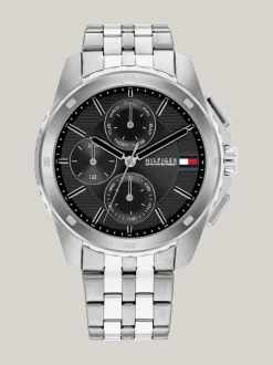 Zegarki*Tommy Hilfiger Zegarek Ze Stali Nierdzewnej Z Czarną Tarczą SILVER