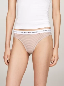 Figi|Bielizna*Tommy Hilfiger Zestaw 3 Par Siateczkowych Fig Z Logo Na Pasku WHITE/BLACK/BALANCED BEIGE