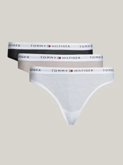 Figi|Bielizna*Tommy Hilfiger Zestaw 3 Par Siateczkowych Thongów Z Logo WHITE/BLACK/BALANCED BEIGE