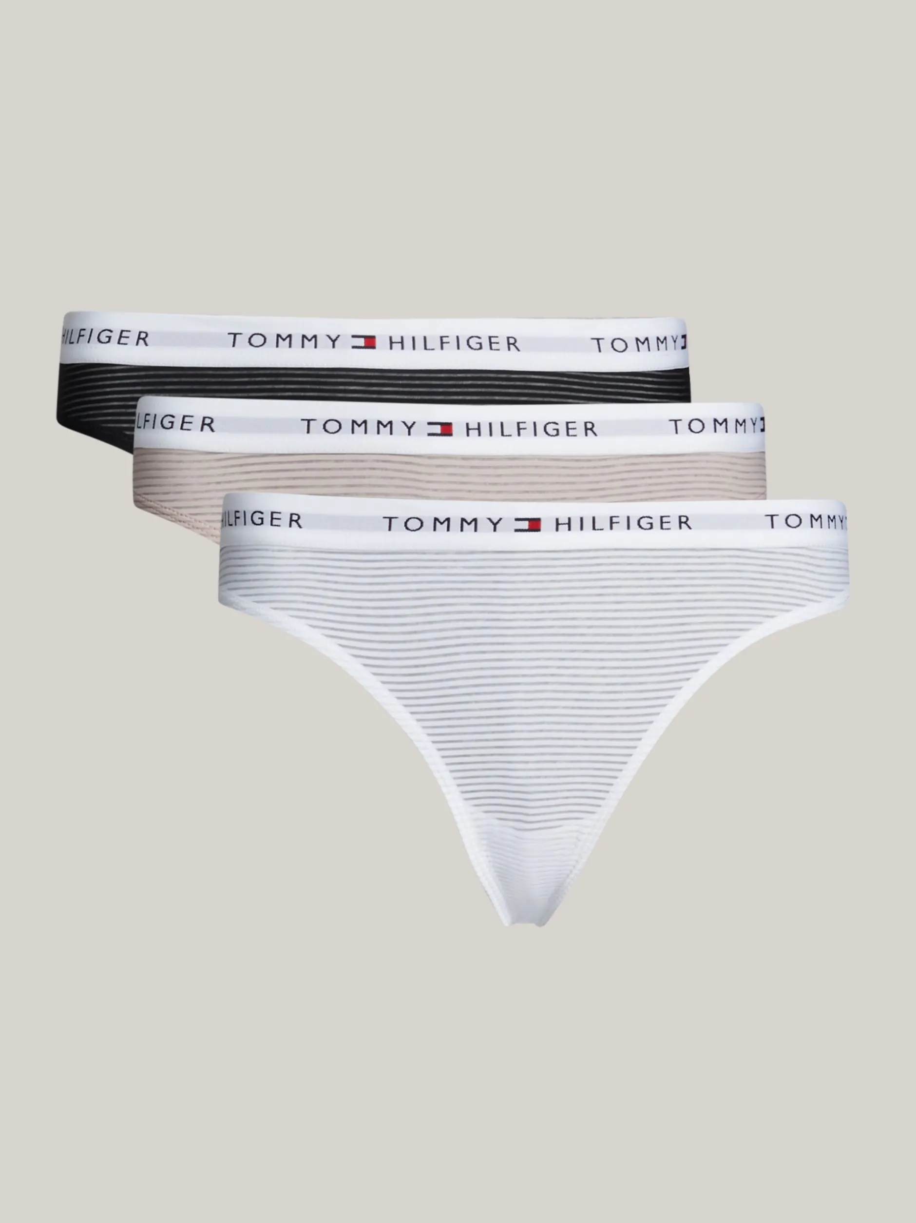 Figi|Bielizna*Tommy Hilfiger Zestaw 3 Par Siateczkowych Thongów Z Logo WHITE/BLACK/BALANCED BEIGE