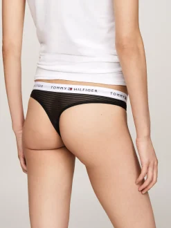 Figi|Bielizna*Tommy Hilfiger Zestaw 3 Par Siateczkowych Thongów Z Logo BLACK/ BLACK / BLACK