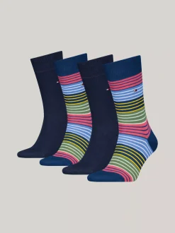 Skarpetki*Tommy Hilfiger Zestaw 4 Par Skarpetek W Kolorowe Paski BLUE / NAVY