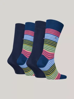 Skarpetki*Tommy Hilfiger Zestaw 4 Par Skarpetek W Kolorowe Paski BLUE / NAVY