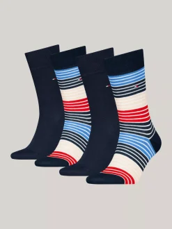 Skarpetki*Tommy Hilfiger Zestaw 4 Par Skarpetek W Kolorowe Paski NAVY BLUE