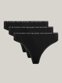 Figi|Bielizna*Tommy Hilfiger Zestaw 3 Par Thongów Z Kwiatową Koronką BLACK/ BLACK / BLACK