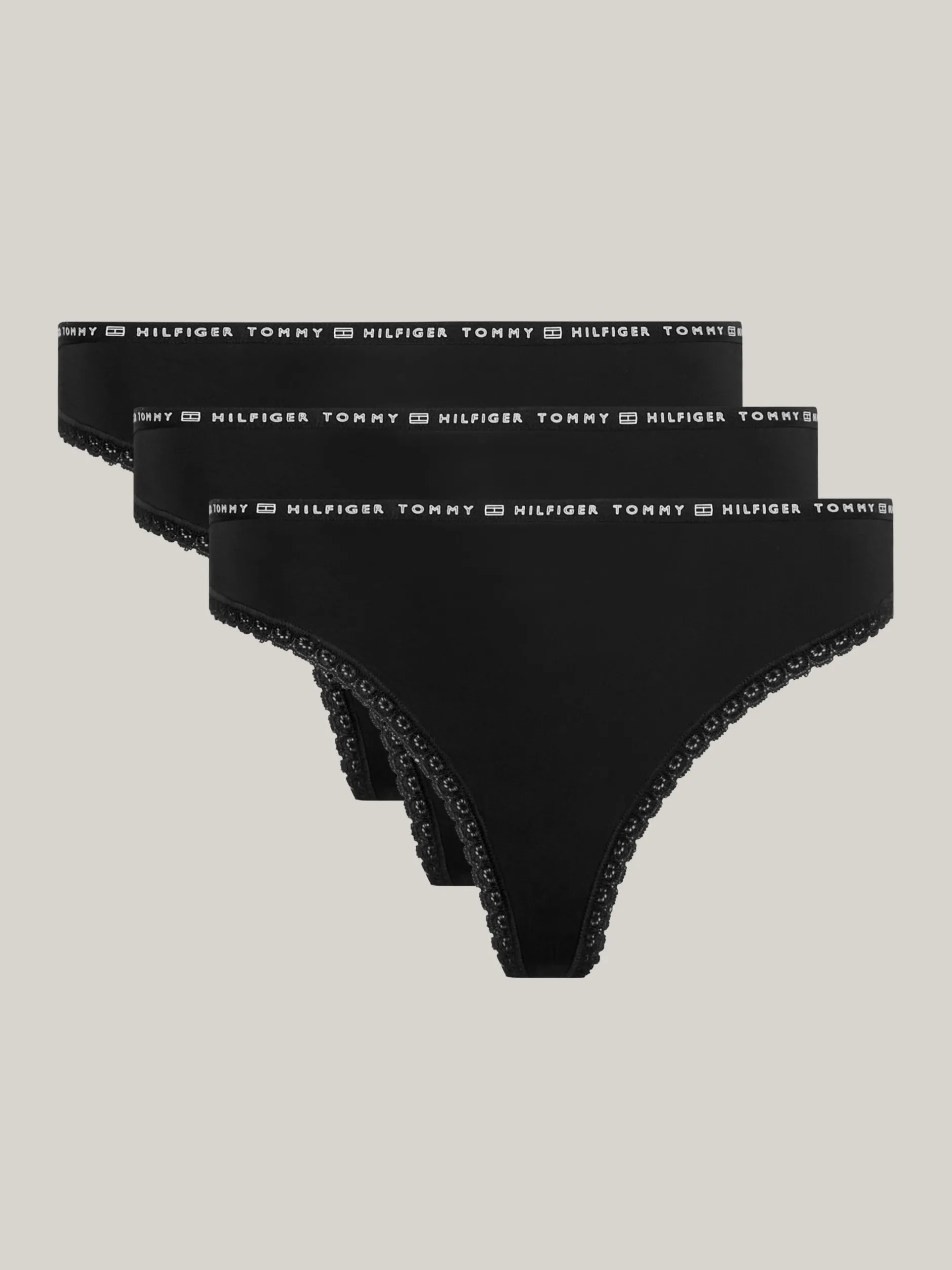 Figi|Bielizna*Tommy Hilfiger Zestaw 3 Par Thongów Z Kwiatową Koronką BLACK/ BLACK / BLACK