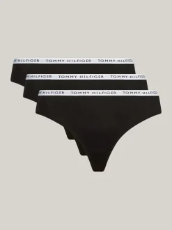 Figi|Bielizna*Tommy Hilfiger Zestaw 3 Par Thongów Z Logo Na Pasku BLACK/ BLACK / BLACK