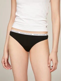 Figi|Bielizna*Tommy Hilfiger Zestaw 3 Par Thongów Z Logo Na Pasku BLACK/ BLACK / BLACK