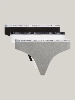 Figi|Bielizna*Tommy Hilfiger Zestaw 3 Par Thongów Z Logo Na Pasku MEDIUM GREY HTR/WHITE/BLACK