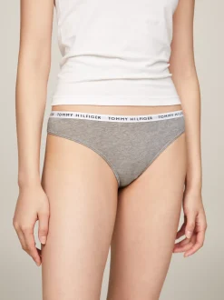 Figi|Bielizna*Tommy Hilfiger Zestaw 3 Par Thongów Z Logo Na Pasku MEDIUM GREY HTR/WHITE/BLACK