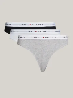 Figi|Bielizna*Tommy Hilfiger Zestaw 3 Par Thongów Z Logo Na Pasku WHITE/ BLACK/ GREY HEATHER