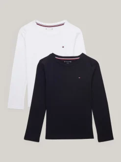 T-Shirty I Koszulki Polo|Underwear & Socks*Tommy Hilfiger Zestaw 2 T-shirtów Z Długim Rękawem I Flagą DESERT SKY/WHITE