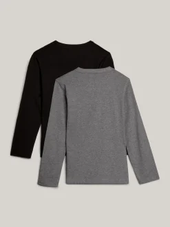 Underwear & Socks|T-Shirty I Koszulki Polo*Tommy Hilfiger Zestaw 2 T-shirtów Z Długim Rękawem I Flagą MEDIUM GREY HT/BLACK