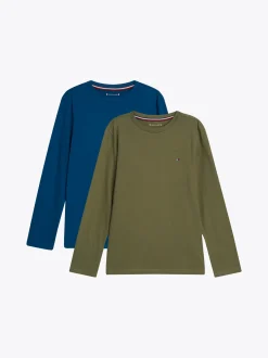 Underwear & Socks*Tommy Hilfiger Zestaw 2 T-shirtów Z Długim Rękawem I Flagą DEEP INDIGO/UTILITY OLIVE