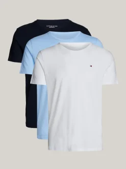 Stroje Domowe*Tommy Hilfiger Zestaw 3 T-shirtów Z Okrągłym Dekoltem WHITE/VESSEL BLUE/DES SKY