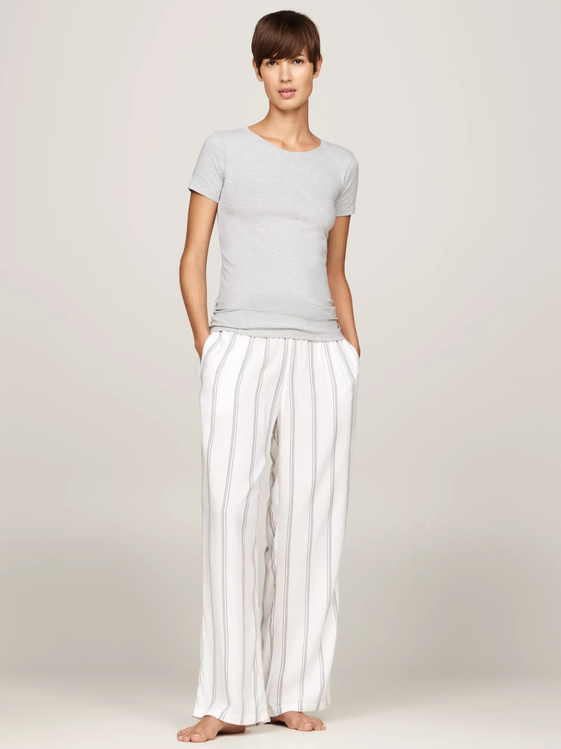 Stroje Domowe*Tommy Hilfiger Zestaw 2 T-shirtów Z Wyhaftowaną Flagą WHITE/LIGHT GREY HEATHER