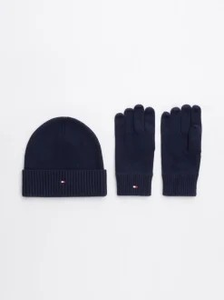 Czapki I Szaliki*Tommy Hilfiger Zestaw: Czapka Beanie I Rękawiczki Z Kaszmirem SPACE BLUE