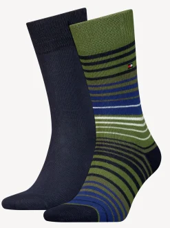 Skarpetki*Tommy Hilfiger Zestaw Dwóch Par Skarpetek Classics W Paski DARK GREEN COMBO