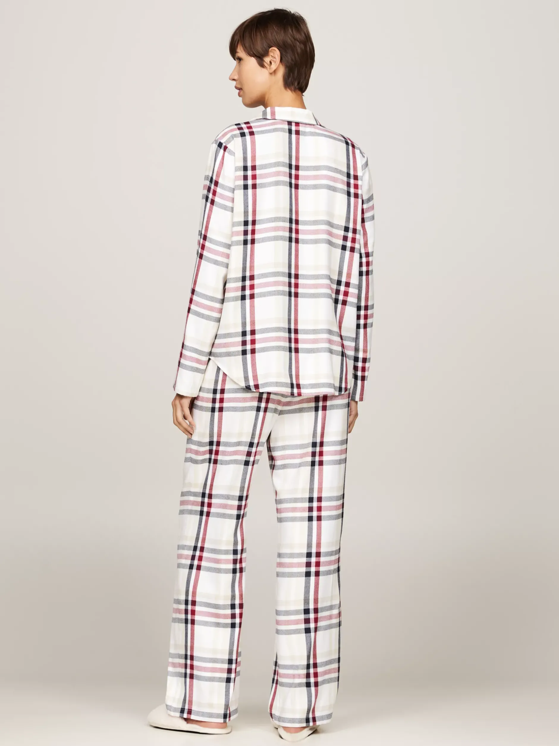 Piżamy & Odziez Nocna*Tommy Hilfiger Zestaw: Piżama I Klapki TH Original HERITAGE CHECK IVORY