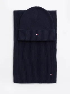 Czapki I Szaliki*Tommy Hilfiger Zestaw Z Czapką Beanie I Szalikiem Hilfiger SPACE BLUE