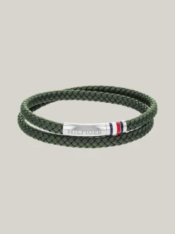 Biżuteria & Spinki Do Mankietów*Tommy Hilfiger Zielona Pleciona Bransoletka Ze Skóry GREEN